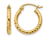 14K Yellow Gold Small Diamond Cut Hoop Earrings 1/2 Inch (2.00 mm)